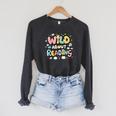 Wild About Reading Animal Bookworm Library Book Lover Reader Raglan Sleeve Sweatshirt Dark Grey Heather