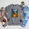 Bigfoot And Alien Reading Books Campfire Halloween Raglan Sleeve Sweatshirt Deep Heather