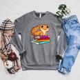 Leopard Gecko With Book Lizard Reptile Lover Raglan Sleeve Sweatshirt Deep Heather