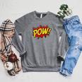 POW Comic Book Font Action Hero BAM BANG BOOM POW Raglan Sleeve Sweatshirt Deep Heather