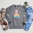 Readolotl Cute Read Axolotl Book Lover Librarian Bookworm Raglan Sleeve Sweatshirt Deep Heather