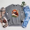 Red Panda Reading Book Animal Bookworm Raglan Sleeve Sweatshirt Deep Heather
