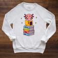Axolotl Bookworm Girls Cute Book Reading Axolotl Pink Raglan Sleeve Sweatshirt Heather Mustard