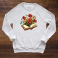 Book With Blooming Flowers Reading Nature Garden Raglan Sleeve Sweatshirt Heather Mustard