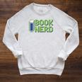 Book Nerd Pixel Retro Reading Bibliophile Gamer Raglan Sleeve Sweatshirt Heather Mustard