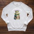 Book Reading Cute Frog Leap Into Reading Raglan Sleeve Sweatshirt Heather Mustard