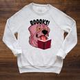 BOOOKS Zombie Dog Reading a Book Halloween Teacher For Men Women Kids Raglan Sleeve Sweatshirt Heather Mustard