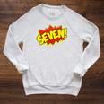 Boy Seven Superhero Comic Book Hero 7th Birthday Boy 7 Years Raglan Sleeve Sweatshirt Heather Mustard