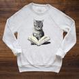Cat Bookworm Reading Book Graphic Raglan Sleeve Sweatshirt Heather Mustard