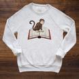 Cute Monkey Reading Books Literature Nature Raglan Sleeve Sweatshirt Heather Mustard