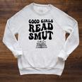 Good Girls Read Smut Book Flower Good Reader Saying Raglan Sleeve Sweatshirt Heather Mustard