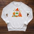 Halloween Ghost Cat Reading Book Women Girls Cute Raglan Sleeve Sweatshirt Heather Mustard