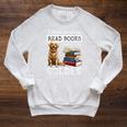 I Just Want To Read Books And Pet My Golden Retriever Dog Men Women Girls Kids Raglan Sleeve Sweatshirt Heather Mustard