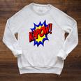 KAPOW Action Super Hero Retro Comic Book Bubble Superhero Raglan Sleeve Sweatshirt Heather Mustard