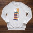 Kawaii Cat Books Tea Coffee Raglan Sleeve Sweatshirt Heather Mustard