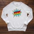 Kids Boys Evan Comic Book Superhero Name Raglan Sleeve Sweatshirt Heather Mustard