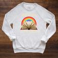 Take A Look It In A Book Retro Rainbow Reading Teacher Raglan Sleeve Sweatshirt Heather Mustard