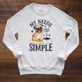 My Needs Are Simple Pug Dog Book Coffee Lover Raglan Sleeve Sweatshirt Heather Mustard