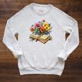 Open Book With Wildflowers Vintage Botanical Reading Raglan Sleeve Sweatshirt Heather Mustard
