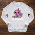 Readsolotl Cute Pink Kawaii Axolotl Reading Book Lover Raglan Sleeve Sweatshirt Heather Mustard