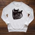 SataniCat Pentagram Cat Satan Demon Necronomicon Book Lover Raglan Sleeve Sweatshirt Heather Mustard