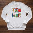 Teacher School Supplies Apple Books Pencil Globe Crayon Raglan Sleeve Sweatshirt Heather Mustard