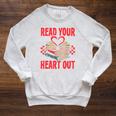 Valentine Book Read Your Heart Out Lover For Teens Kids Raglan Sleeve Sweatshirt Heather Mustard