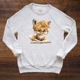 Women's Cute Fox Reading Book Lover Animal Graphic Baby Portrait Raglan Sleeve Sweatshirt Heather Mustard