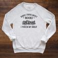 Women's Romance Novel Smut When I Think About Books I Touch My Shelf Raglan Sleeve Sweatshirt Heather Mustard