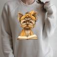 Baby Tiger Open Book Reading Graphic Portrait Round Glasses Raglan Sleeve Sweatshirt Heather Forest