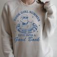 Book Girl Summer Bookish Sloth Beach Vacation Raglan Sleeve Sweatshirt Heather Forest