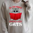 Book Lover Nerd Reading Teacher Bookworm Ladies Cat Raglan Sleeve Sweatshirt Heather Forest