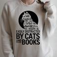 Book Reading Book Easily Distracted By Cats And Books Raglan Sleeve Sweatshirt Heather Forest