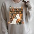 Bookish Ghost Haunted Library Cat Bookworm Book Lover Raglan Sleeve Sweatshirt Heather Forest