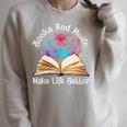 Books And Music Makes Life Better Fun Reading Motivation Raglan Sleeve Sweatshirt Heather Forest