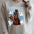Booooks Cat Reading Book Ghosts Halloween Librarian Teacher For Men Women Kids Raglan Sleeve Sweatshirt Heather Forest