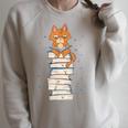 Cat Sits On Books Reading Reading Book Lover Raglan Sleeve Sweatshirt Heather Forest