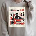 Cats Music Books Lover Essentials Red Retro Silkscreen Raglan Sleeve Sweatshirt Heather Forest