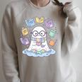Cute Ghost Reading Books Spooky Magical Tales Witchy Raglan Sleeve Sweatshirt Heather Forest