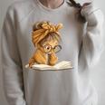 Cute Girl Open Book Reading Book Lover Graphic Round Glasses Raglan Sleeve Sweatshirt Heather Forest