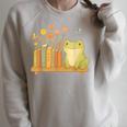 Cute Kawaii Frog Books Flowers Raglan Sleeve Sweatshirt Heather Forest