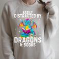 Easily Distracted By Dragons & Books Bookworm Library Raglan Sleeve Sweatshirt Heather Forest