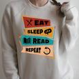 Eat Sleep Read Repeat Reading Books Reader Bookworm Raglan Sleeve Sweatshirt Heather Forest