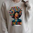 Education Is Freedom History Month Teacher Books Afro For Men Women Raglan Sleeve Sweatshirt Heather Forest