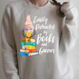 Garden Gnome Easily Distracted By Books Gnomes Raglan Sleeve Sweatshirt Heather Forest