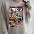 Halloween Horror Vintage Monster Comic Book Retro Raglan Sleeve Sweatshirt Heather Forest