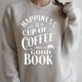 Happiness Is A Cup Of Coffee And A Good Book Slogan Raglan Sleeve Sweatshirt Heather Forest
