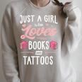 Just A Girl Who Loves Books And Tattoos Women Raglan Sleeve Sweatshirt Heather Forest