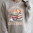 Just A Girl Who Loves Cats And Books Reading Librarian Raglan Sleeve Sweatshirt Heather Forest