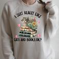 I Just Really Like Cats And Books Cat Watercolor Raglan Sleeve Sweatshirt Heather Forest